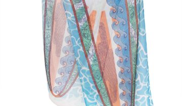 Echarpe en lin et coton 51×180 imprimé Surf Board – Bleu