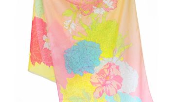 Echarpe en coton et soie 67×180 imprimé Florale – Rose Jaune