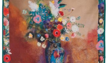 Carré de soie 67, twill de Soie imprimé Odilon Redon, Bouquets – Bleu