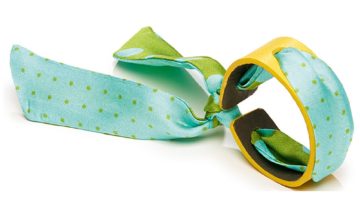 Bracelet Cuir et Lien en Twill de soie imprimé Pois – Vert Jaune