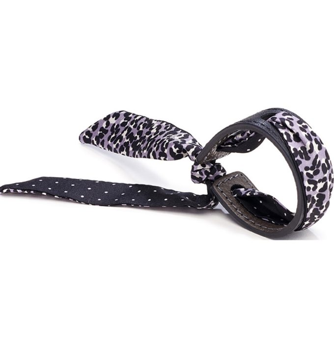 Bracelet Cuir et Lien en Twill de soie imprimé Nano Fauve et Pois col 1 gris noir