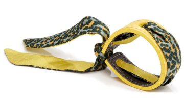 Bracelet Cuir et Lien en Twill de soie imprimé Nano Fauve et Pois – Vert Jaune