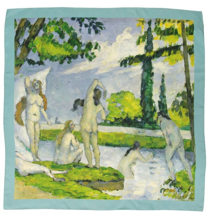 Carré de soie 67, Twill de soie imprimé Cézanne Baigneuse col 1 vert d'eau