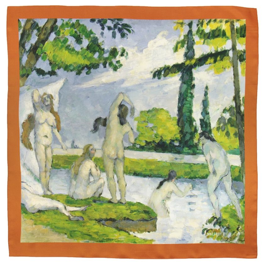Carré de soie 67, Twill de soie imprimé Cézanne Baigneuse col 3 orange