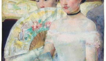 Carré de soie 90, twill de soie imprimé Mary Cassatt The Loge – Roulotté Jaune