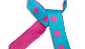 Lien en soie imprimé Gros Pois et mini Pois – Bleu Rose