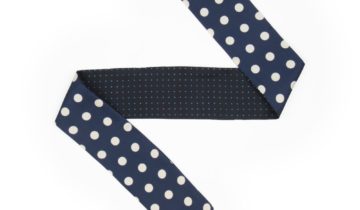 Bandeau de soie 6×86, twill de soie imprimé Gros Pois et mini Pois – Bleu Marine