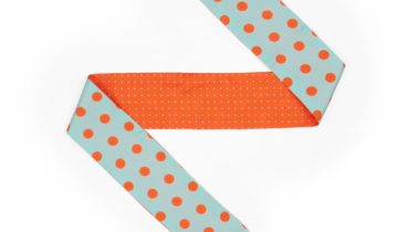 Bandeau de soie 6×86, twill de soie imprimé Gros Pois et mini Pois – Turquoise Orange