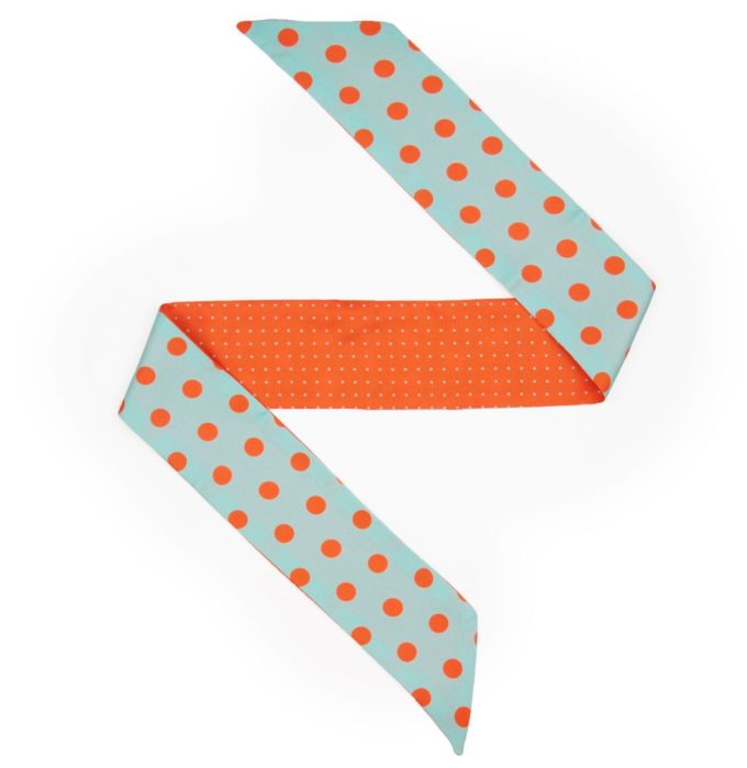 Bandeau de soie 6x86, twill de soie imprimé Gros Pois et mini Pois - Turquoise Orange