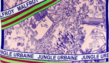 Carré de soie 67, twill de soie imprimé Jungle Urbaine – Violet