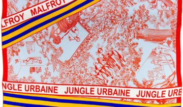 Carré de soie 67, twill de soie imprimé Jungle Urbaine – Rouge