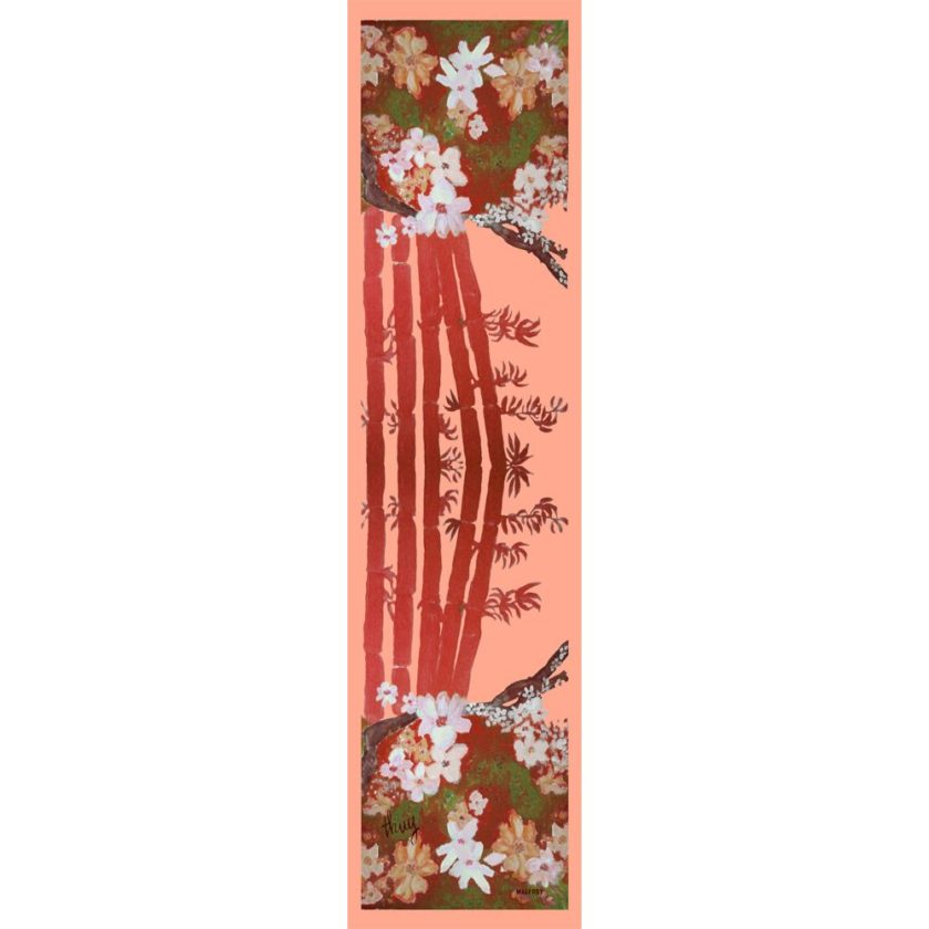 Echarpe en soie, pongé de soie imprimé Bambou, de l'artiste Thuy col 3 peche