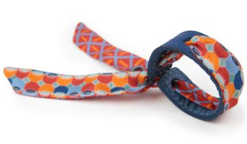 Bracelet Cuir et Lien en Twill de soie imprimé Hexa/Structure – Orange Bleu