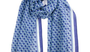 Echarpe en coton et soie 67×180 imprimé Berlingots – Bleu