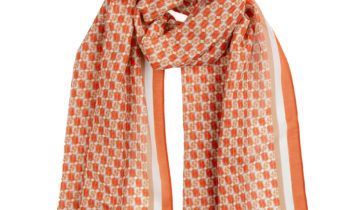 Echarpe en coton et soie 67×180 imprimé Berlingots – Orange