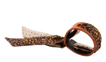 Bracelet Cuir et Lien en Twill de soie imprimé Nano Fauve et Pois – Marron Orange