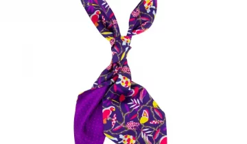 Bandeau de soie 13×140, twill de soie imprimé Faune et Flore et mini Pois – Violet