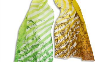 Echarpe en lin et coton 51×180 imprimé Herbes Folles – Vert Marron