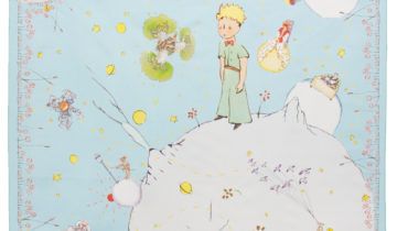 Carré de soie 67, Twill de soie le petit Prince imprimé Planètes – Bleu Ciel