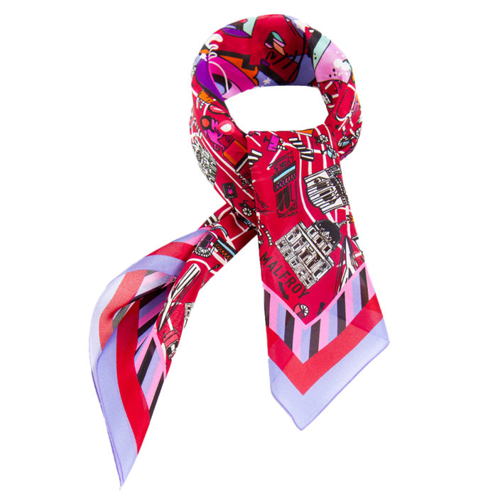 little lyon bandana pongé soie 67 cm - Framboise