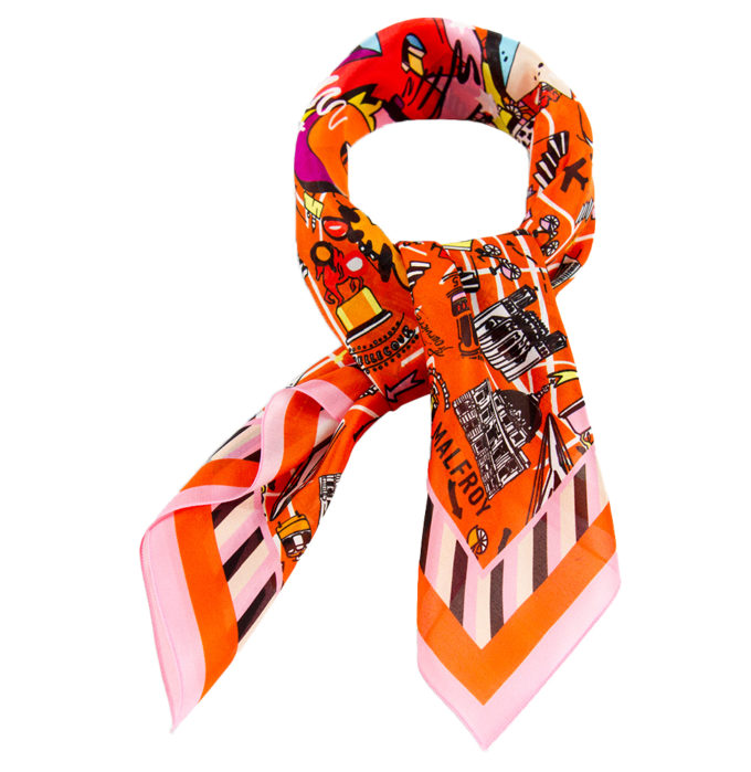 little lyon bandana pongé soie 67 cm - orange