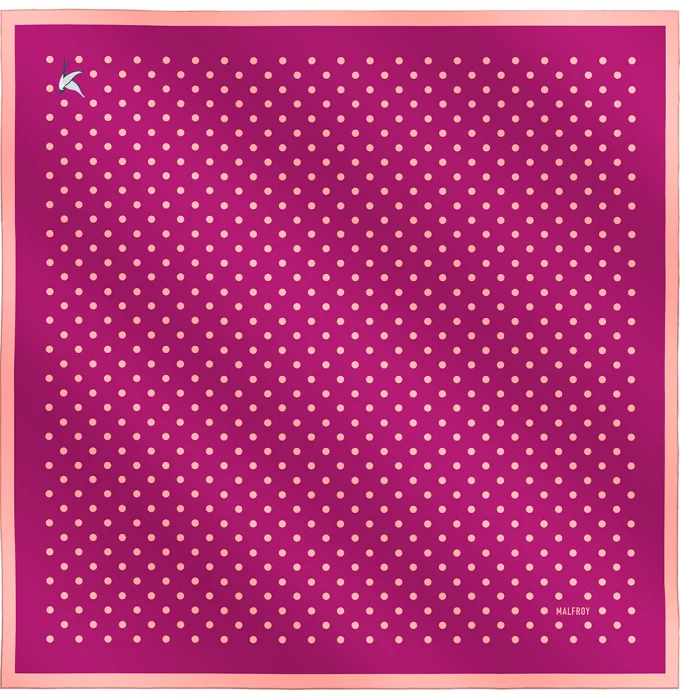 Carré de soie 67, twill de soie imprimé Pois - Fuchsia