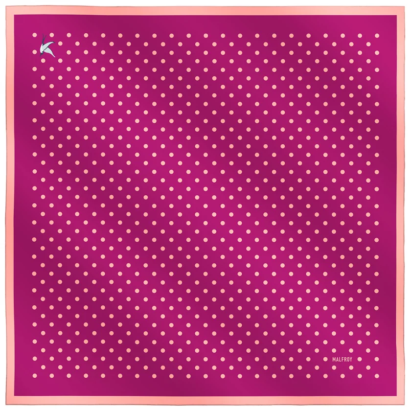 Carré de soie 67, twill de soie imprimé Pois - Fuchsia