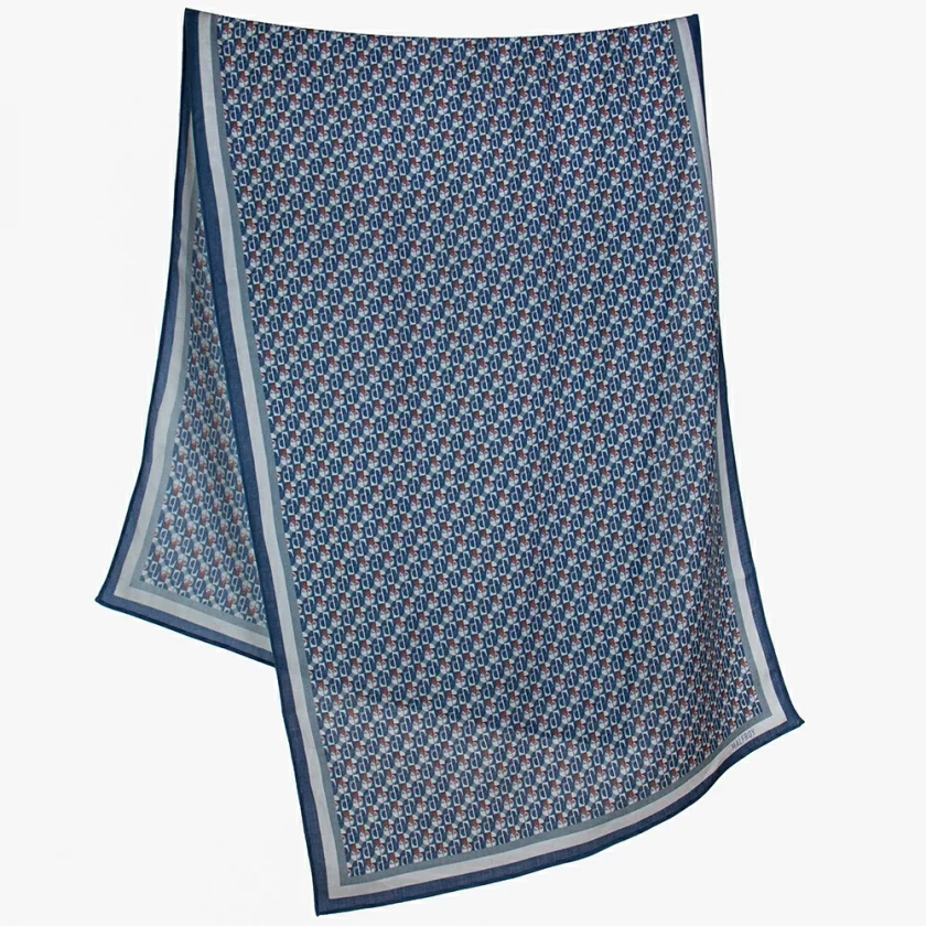 Echarpe en laine et soie 67x180 imprimée Dots and squares - Bleu