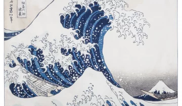 Carré de soie 90, twill de soie imprimé Katsushika Hokusaï, la vague – Bleu