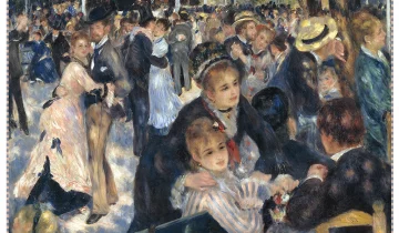 Carré de soie 90, twill de soie imprimé Renoir, bal du moulin – Bleu