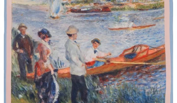 Carré de soie 67, twill de Soie imprimé Renoir, Rameurs à Chatou – Rose