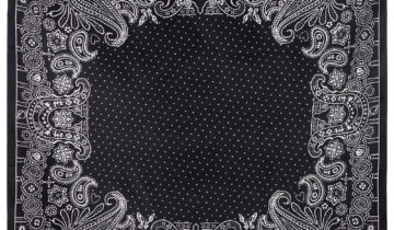 Carré de soie 67, twill de soie imprimé Bandana – Noir Blanc