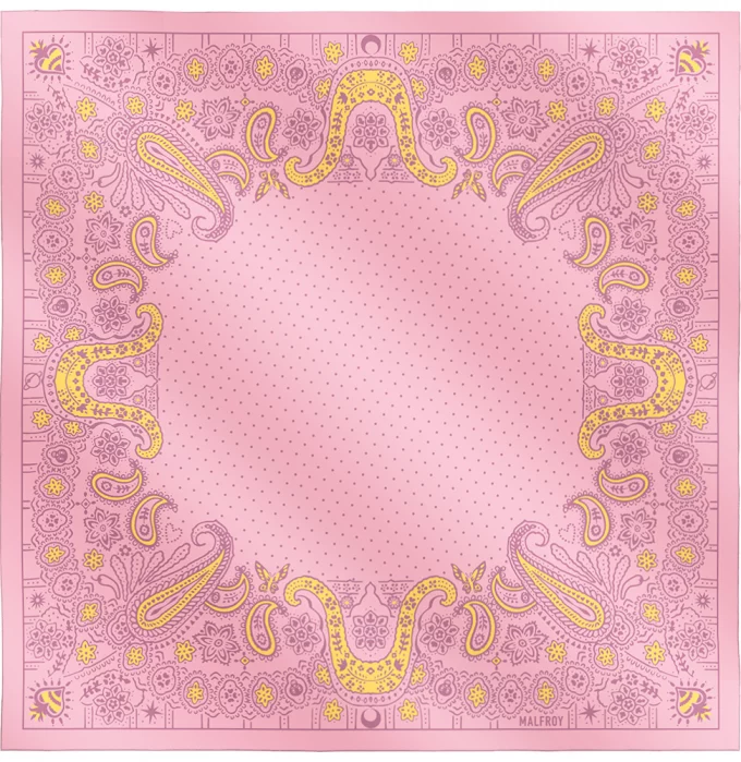 Carré de soie 67, twill de soie imprimé Bandana - rose jaune