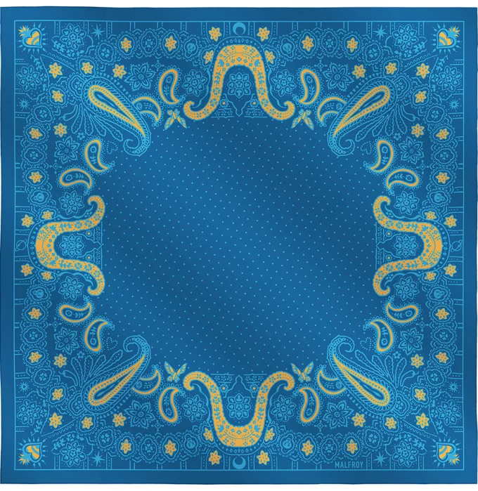 Carré de soie 67, twill de soie imprimé Bandana - bleu