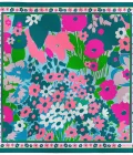 Carré de soie 67, twill de soie imprimé Jardin fleuri -bleu canard rose