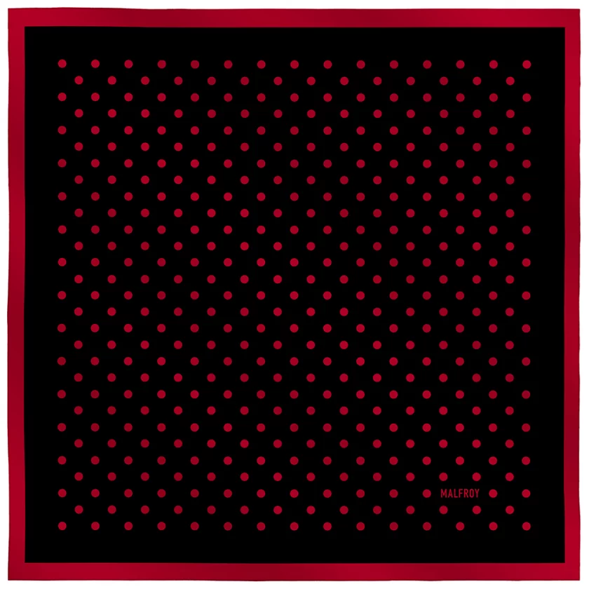 Carré de soie 49, twill de soie imprimé Pois - Noir rouge