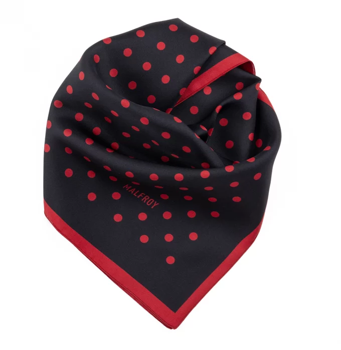 Carré de soie 49, twill de soie imprimé Pois - Noir rouge