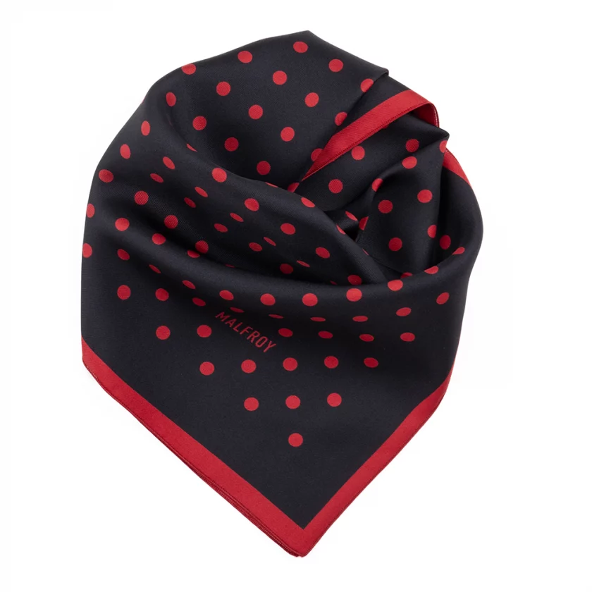 Carré de soie 49, twill de soie imprimé Pois - Noir rouge